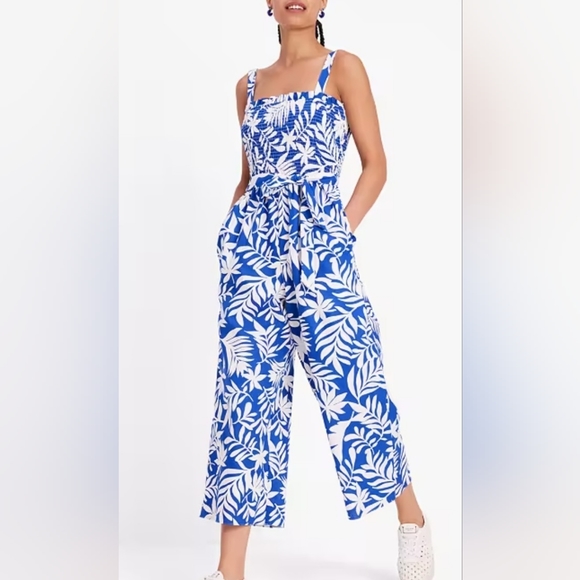 Tropical Foliage Smocked Jumpsuit - Picture 3 of 4